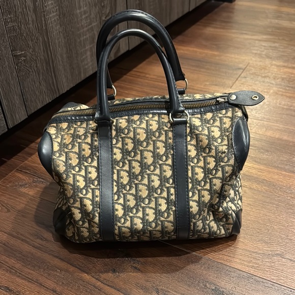 Dior Pre Owned Vintage Boston in the Classic Navy Jacquard Pattern Canvas Bag . - Picture 1 of 15
